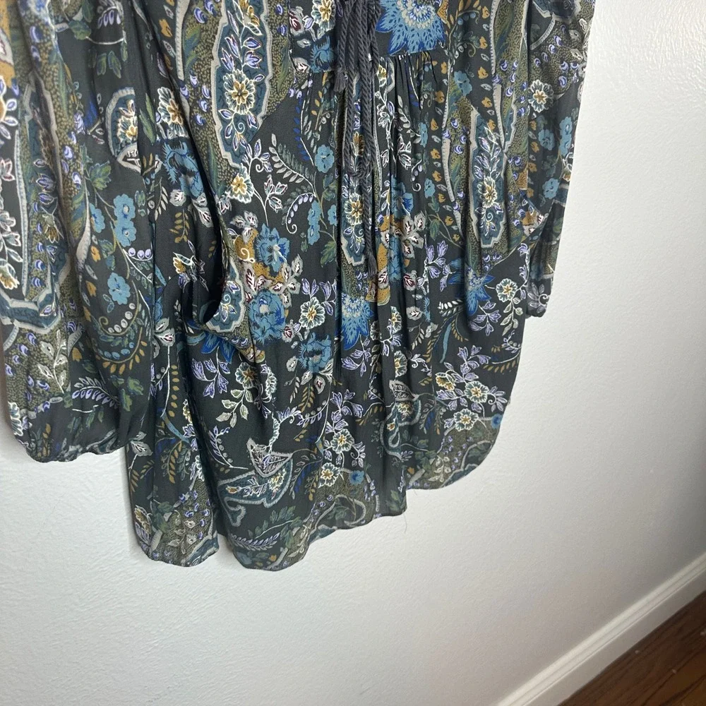 Free People Rain or Shine Tunic Mini Dress Paisley Blue Floral Crochet Size XS